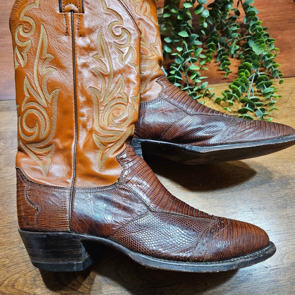 Justin 8382 Brown Lizard Cowboy Boots USA Unisex 7.5D/9 Western Exotic‎ Leather